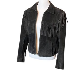 Vintage Wilsons Leather Suade Women's Fringe Jacket Sz 14 80s Rocker Girl!